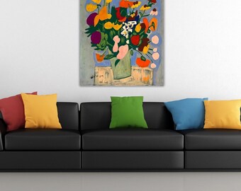 Flowers By William H. Johnson Ready to Hang Canvas Wall Art, Quality Print, William H. Johnson Print, William H.Johnson Poster Wall Art Gift