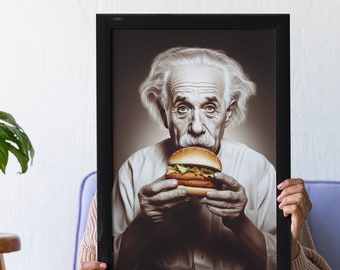 Image numérique, Albert Einstein offrant un hamburger, image originale d’Albert Einstein, Artificial Intelligence Art Png,Einstein Digital Art