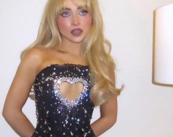 Rhinestone Heart Corset Top: Sabrina Carpenter Inspired, Custom Made Concert Costume Bachelorette Cosplay Singer