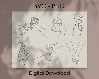 Valentines Day Line Art Hands Collection SVG - Instant Download SVG Bundle