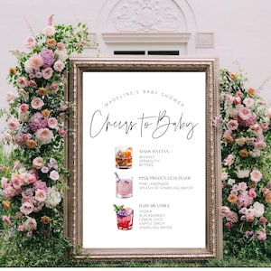 Enseigne pour boisson signature baby shower, modèle de menu de bar, menu de bar modifiable et personnalisable, carte de cocktails