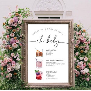 Cartello per bevande firmate Baby Shower, modello di menu bar, menu bar modificabile e personalizzabile, menu cocktail