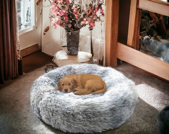 donut dog bed, medium size , anti anxiety dog bed, fluffy dog bed, washable round dog bed,.