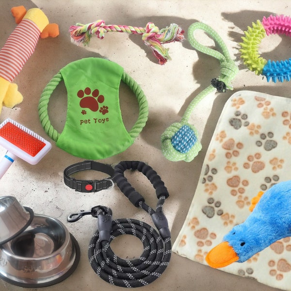 Dog/puppy pack, puppy bundle, dog bundle, dog toy set, dog gift, puppy set. essential puppy kit, personalised dog blanket