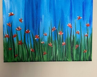 Original acrylic floral landscape painting on canvas. "Rise Up"