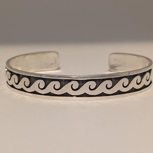 Hopi sterling silver overlay bracelet with water symbol (bracelet #11)