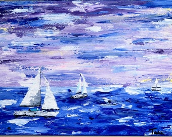 Original Acrylic Palette Knife Painting Sailboats "Trade Winds"