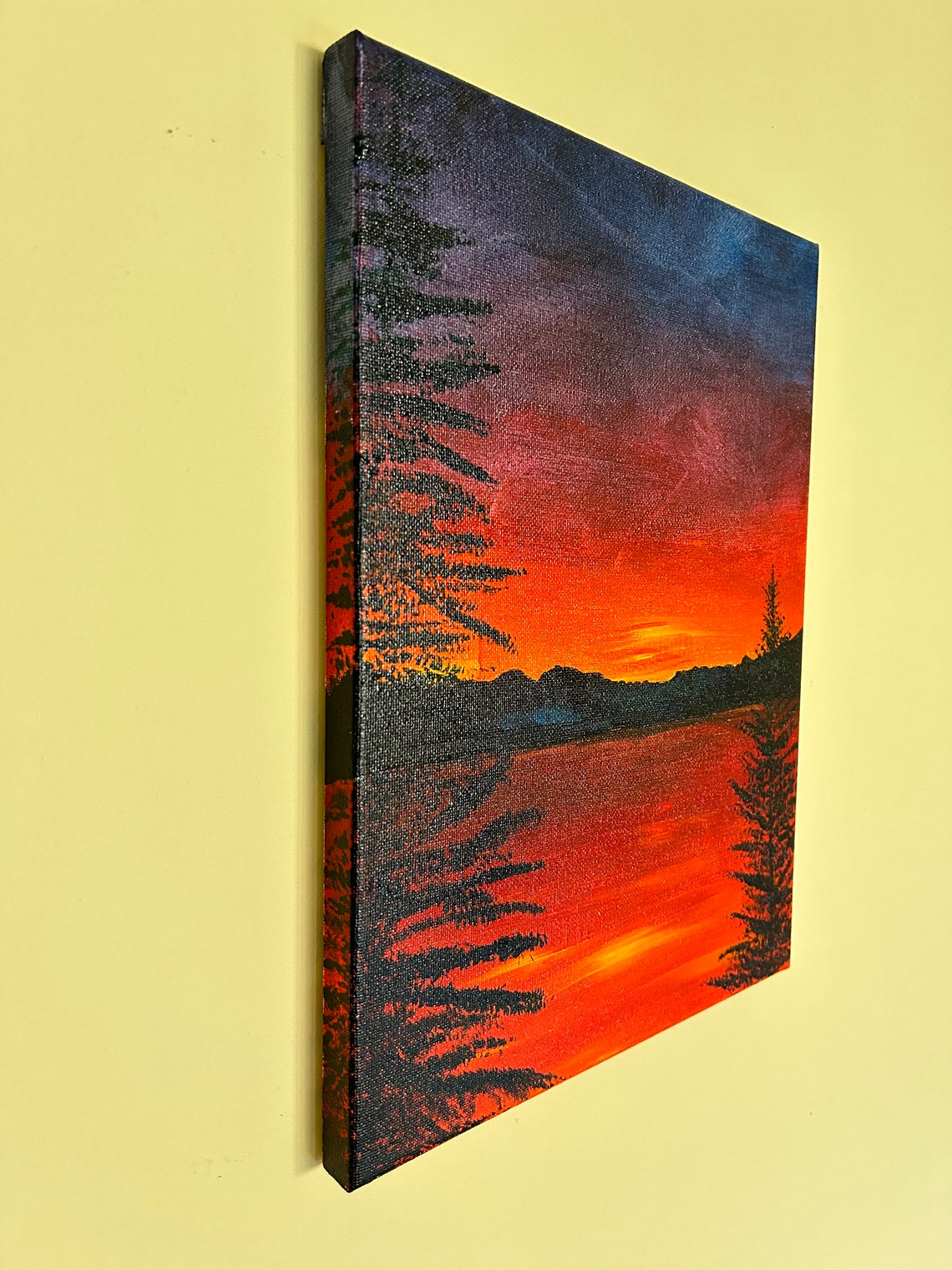 Original Landscape Acrylic Painting of Sunset Over Lake. "sunset" - Etsy