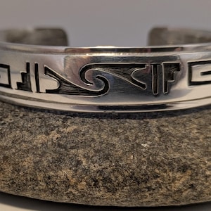 Hopi silver overlay bracelet with interconnectedness symbol (bracelet #9)