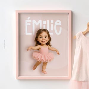Póster infantil personalizado, póster con nombre, retrato de bebé en 3D, decoración de dormitorio, regalo de nacimiento, marco A3, estilo muñeca