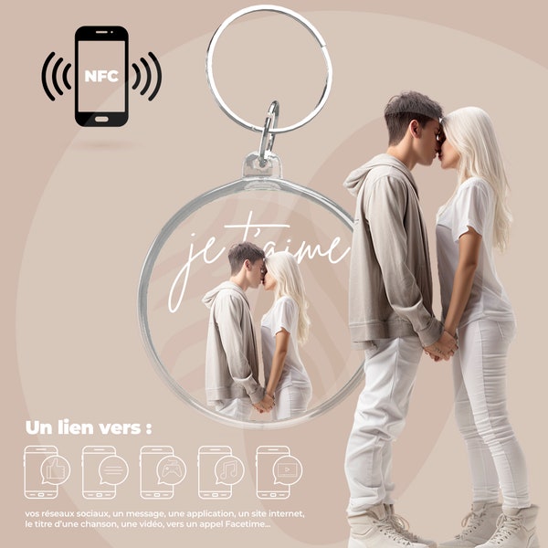 Porte-clés NFC personnalisé connecté à vos réseaux sociaux, un titre...