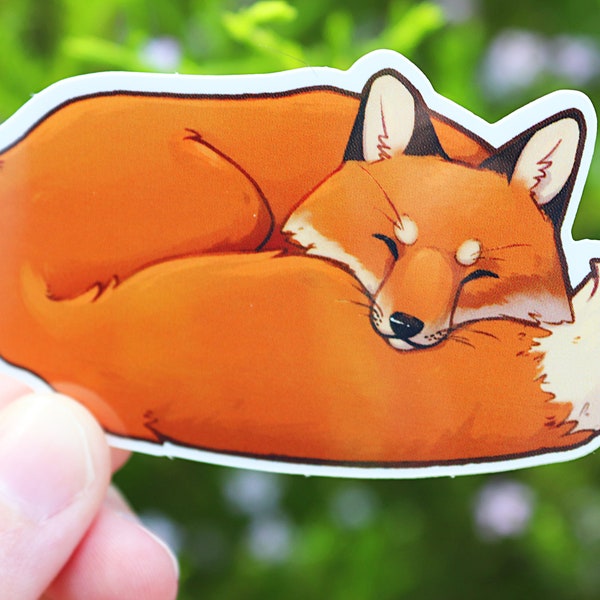 Red Fox Sleeping Waterproof Animal Sticker - Cute stationary decal for wildlife lovers