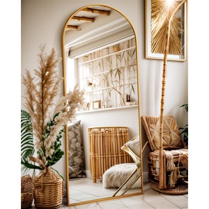 Full Length Mirror, 64"x21" Arched Floor Mirror, Glassless Mirror Full Length with Stand,Floor Mirror Freestanding,Wall Mounted Mirror  Gold