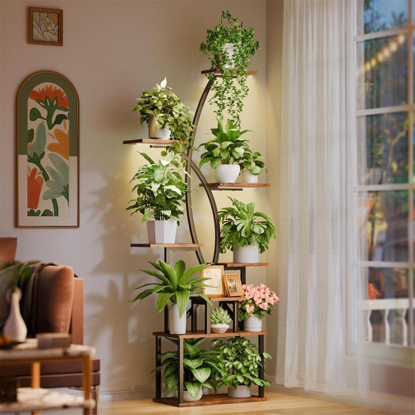 1 (piece) Plant Stand Indoor with Grow Light- 65" Tall Plant Shelf 8 Tier Indoor- Plants Multiple- Large Plant Shelves Metal Curved Shape