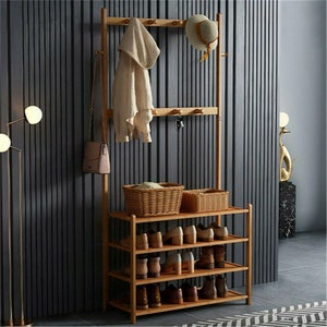 Large Wooden -5 Tiers Hat Coat Stand- Clothes Shoe Rack -Hanger Hooks Shelf Storage