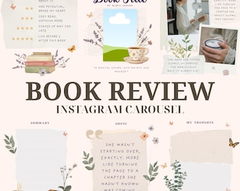 Book Review Instagram Carousel Template | Whimsical Bookstagram Canva Template
