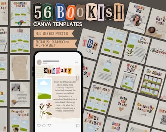 Bookstagram Scrapbook Templates Bundle | 56 Canva Instagram Feed Posts | Book Review, TBR, Monthly Wrap Up, Collage Aesthetic for Book Lover