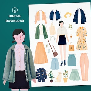 Paper Doll Printable PDF | Seda | Print and Cut DIY | Cozy Outfit Wardrobe | Kid craft Instant download
