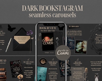 Bookstagram Carousel Template Canva | Book Review Template | Dark Bookstagram | Seamless Instagram Carousel | Dark Academia