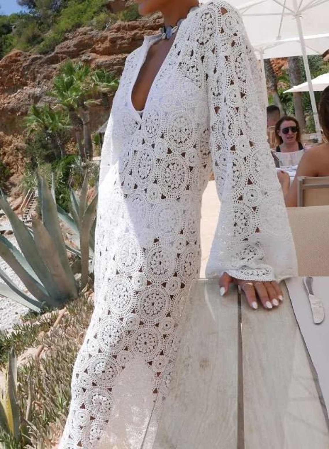Elegant V Neck Mesh Sheer Long Sleeve High Waist A-line Lace Midi Dress for Women - Etsy