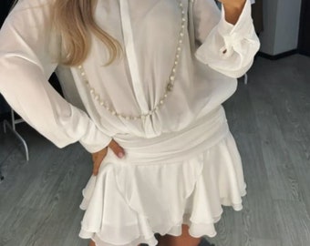 Casual Pleated Oversized Chiffon Mini Dress For Women