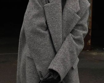 Elegant Woolen Long Sleeve Double Breasted Maxi Coat for Women