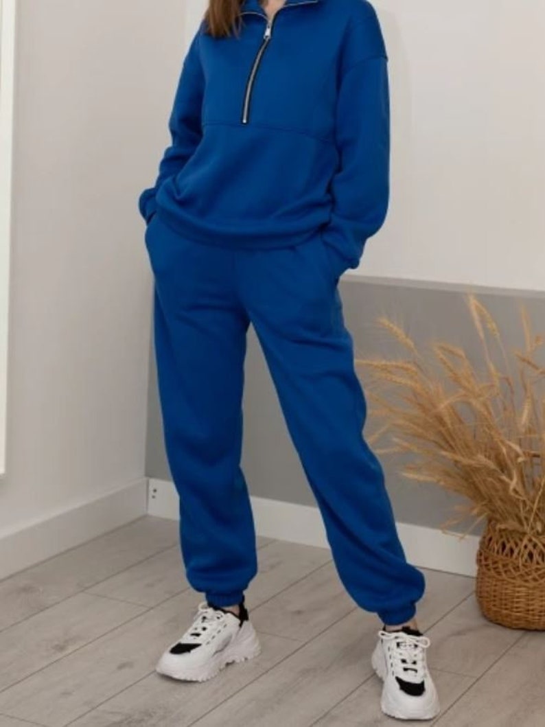 2 Piece Set Thick Warm Fleece Sweatpants and Sweatshirt Suit for Women