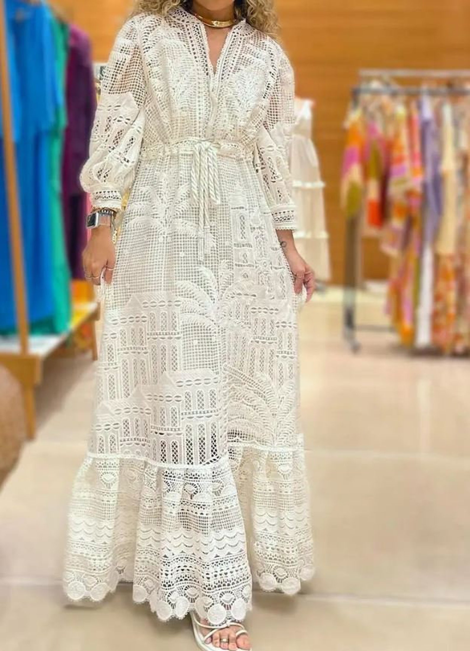 Mesh Sheer Lace Long Shoulder-less Elegant Dress SD00540