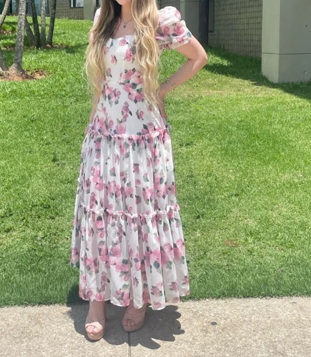 Floral Embroidered Backless Tie Dress
