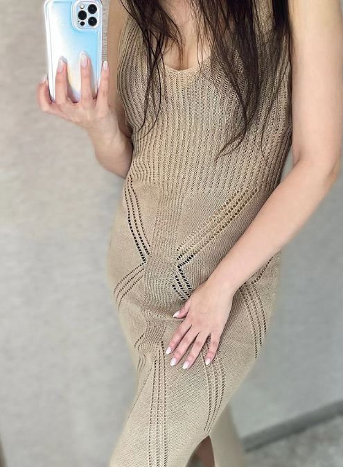 Hollow Knitted Sling Cover-Up Dress
