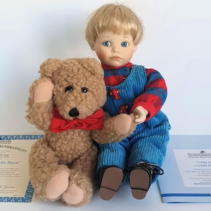 Porcelain Doll &quot;Cody and Cuddle Bear&quot; 8&quot; (20cm) by The Ashton-Drake Galleries, Vintage Rare Limited Edition Collector’s Doll, 1996 (30)