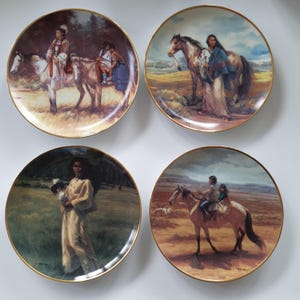 Vintage Porcelain Plates by The Franklin Mint Porcelain, American Indian Heritage Museum, Limited Edition Decorative Plates, set of 4