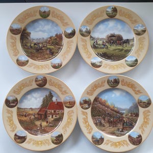 Vintage Porcelain Plates by Christian Seltmann, Country Life Collection, Limited Edition Decorative German Plates - 4 pcs set