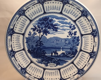 Vintage Wedgwood Blue Landscape Calendar Plate ~ Blue and