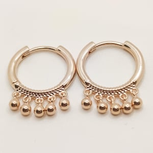 18 Carat Gold Plated Hoop Earrings with Tassels and Balls