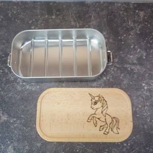 Metall Lunchbox personalisiert mit Holzdeckel Einhorn handgebrannt heimisches Buchenholz Mädchentraum Bild 10