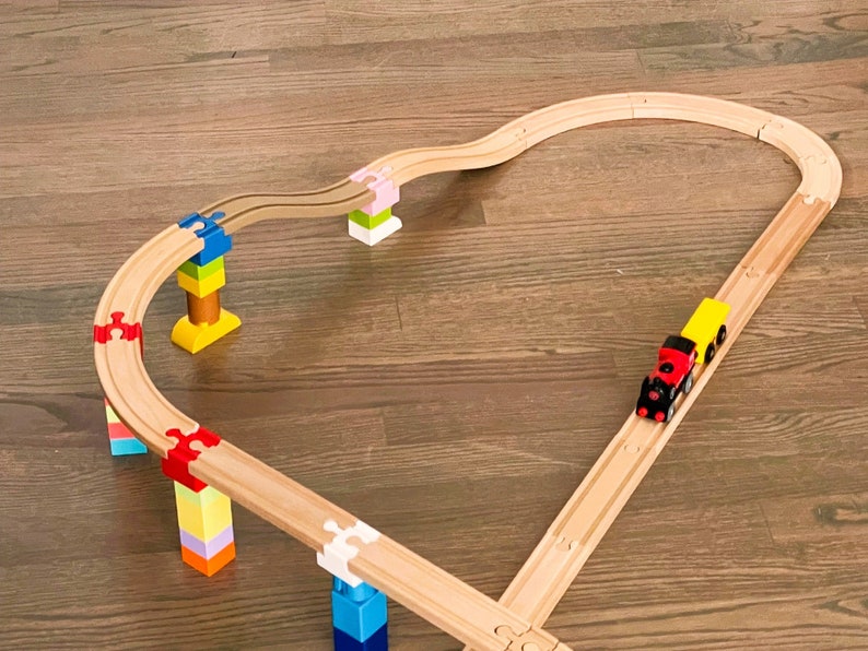 Lego Duplo Connectors and Elevated Track for Wooden Train Bridges
