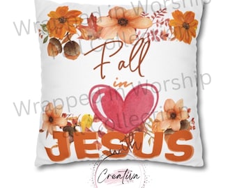 Christian Fall Pillow Cover – “Fall in Love with Jesus” Decorative Cushion Case – Faith Home Decor Gift for Autumn