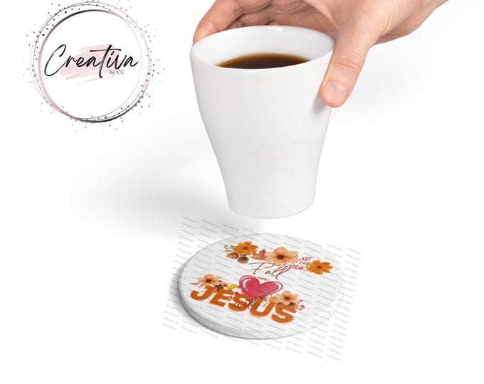 Fall in Jesus Floral Ceramic Coaster, Autumn Home Decor, Christian Gift, Inspirational Quote, Fall Tableware