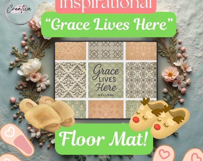 Grace Lives Here floor mat | Welcome doormat, patchwork tile design