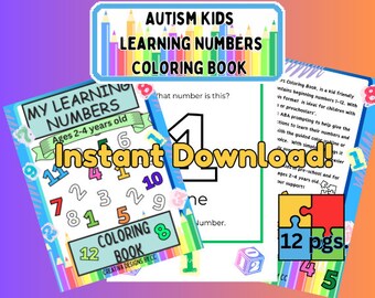 Number Focus- My Learning Numbers Coloring Book for Autistic Kids - Instant Download!