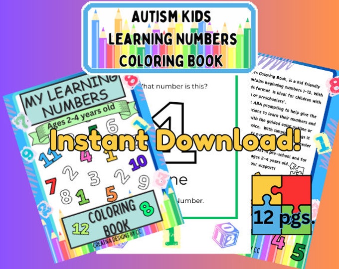 Number Focus- My Learning Numbers Coloring Book for Autistic Kids - Instant Download!