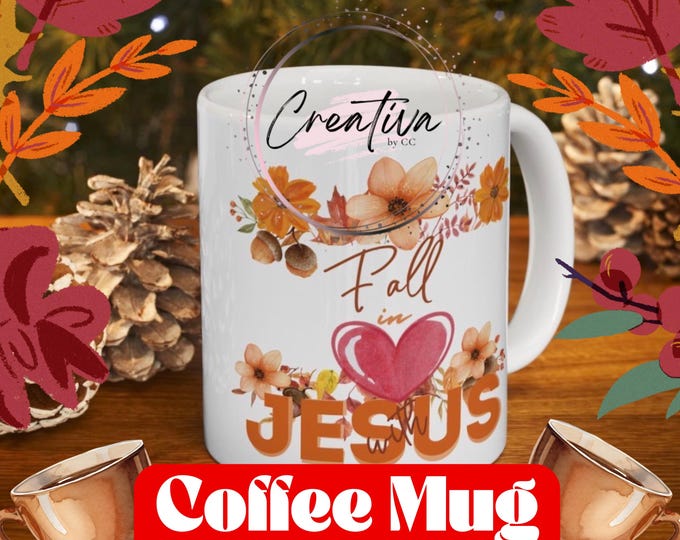 Christian Fall Mug – “Fall in Love with Jesus” Coffee Cup – Faith Gift for Women & Bible Study