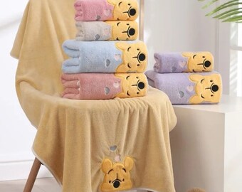 Winnie the Pooh Coral Velvet Bath Towel Set - Embroidered and Thickened - Charming Gift for Kids and Adults