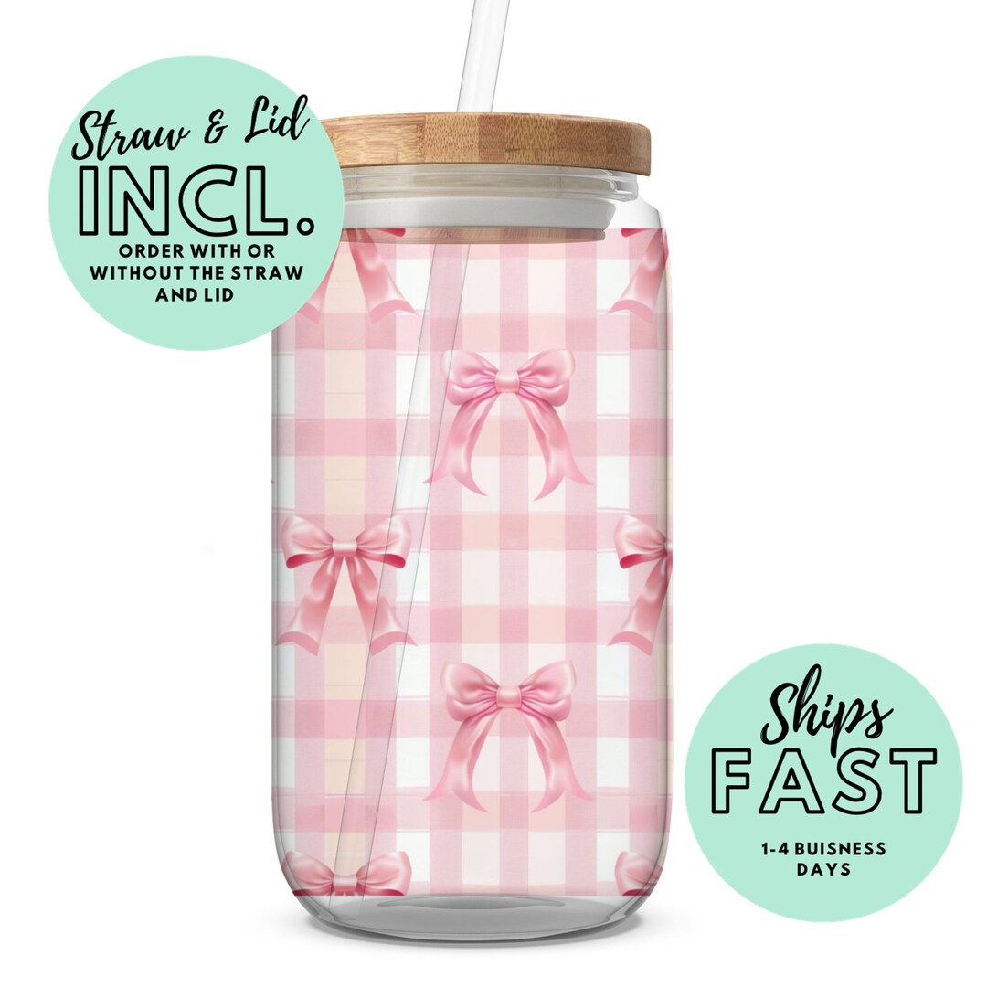 Coquette Bows Iced Coffee Cup With Bamboo Lid and Straw Coquette Glass ...