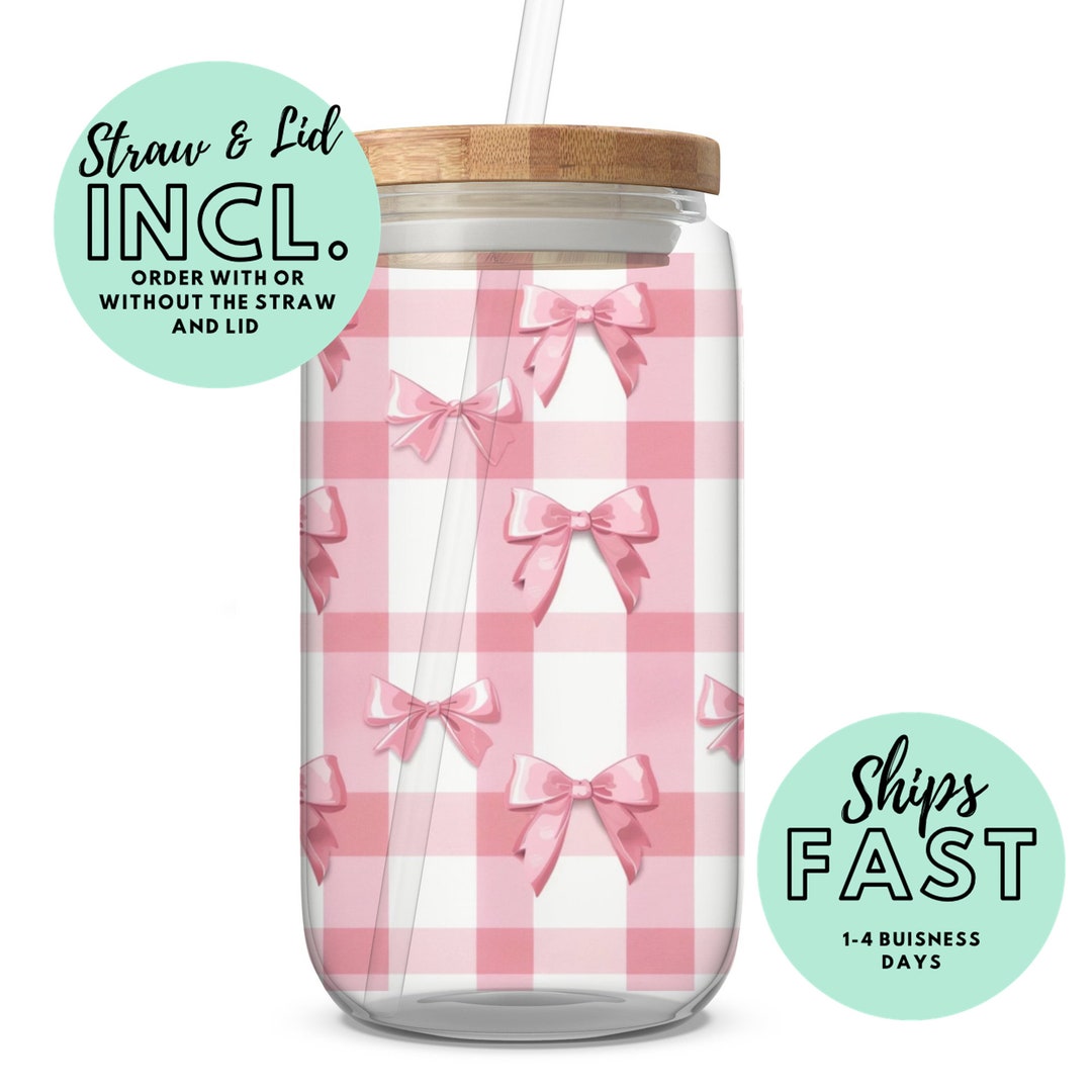 Coquette Bows Iced Coffee Cup With Bamboo Lid and Straw Coquette Glass ...