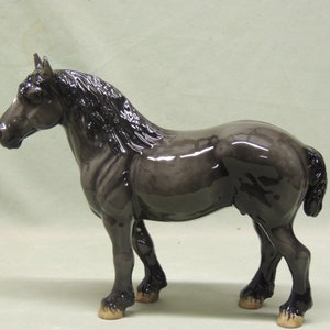 Black Percheron - Ceramic Horse Figurine - 25cm High - 21cm Long - Cheval Ceramics