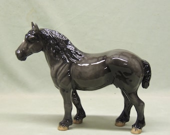 Black Percheron - Ceramic Horse Figurine - 25cm High - 21cm Long - Cheval Ceramics