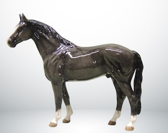 Black Warmblood Stallion - Ceramic Horse Figurine - 25cm Long x 22cm High - Cheval Ceramics