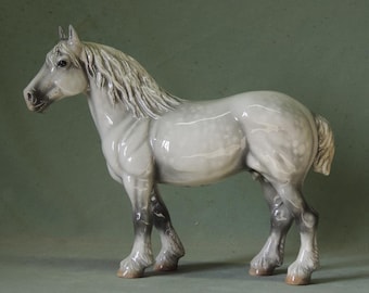Grey Percheron - Ceramic Horse Figurine - 25cm High - 21cm Long - Cheval Ceramics